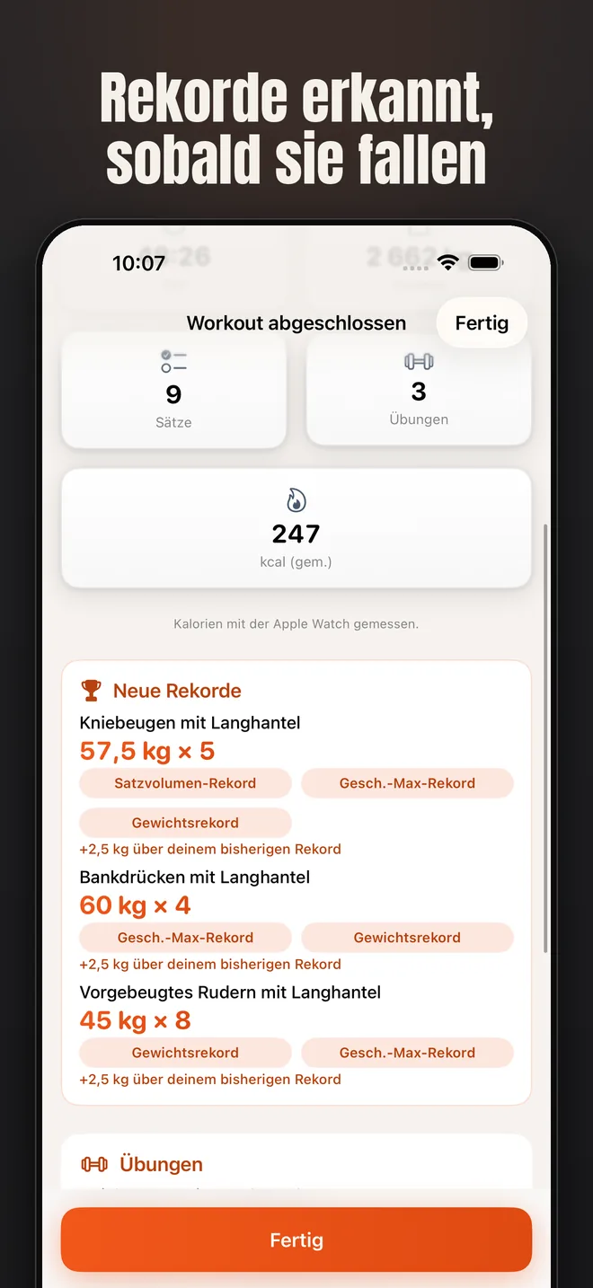 Alzo auf dem iPhone — Screenshot: Rekorde erkannt, sobald sie fallen