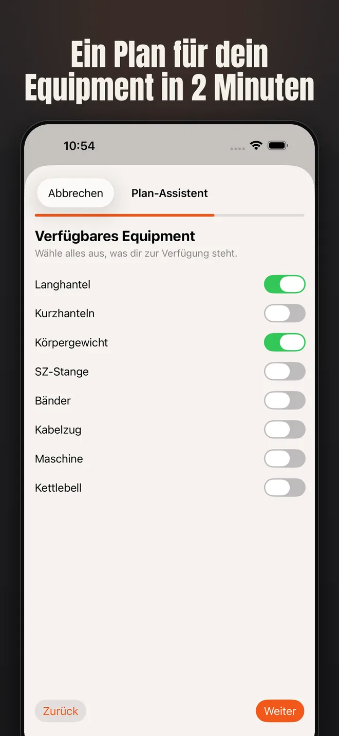 Alzo auf dem iPhone — Screenshot: Ein Plan für dein Equipment in 2 Minuten