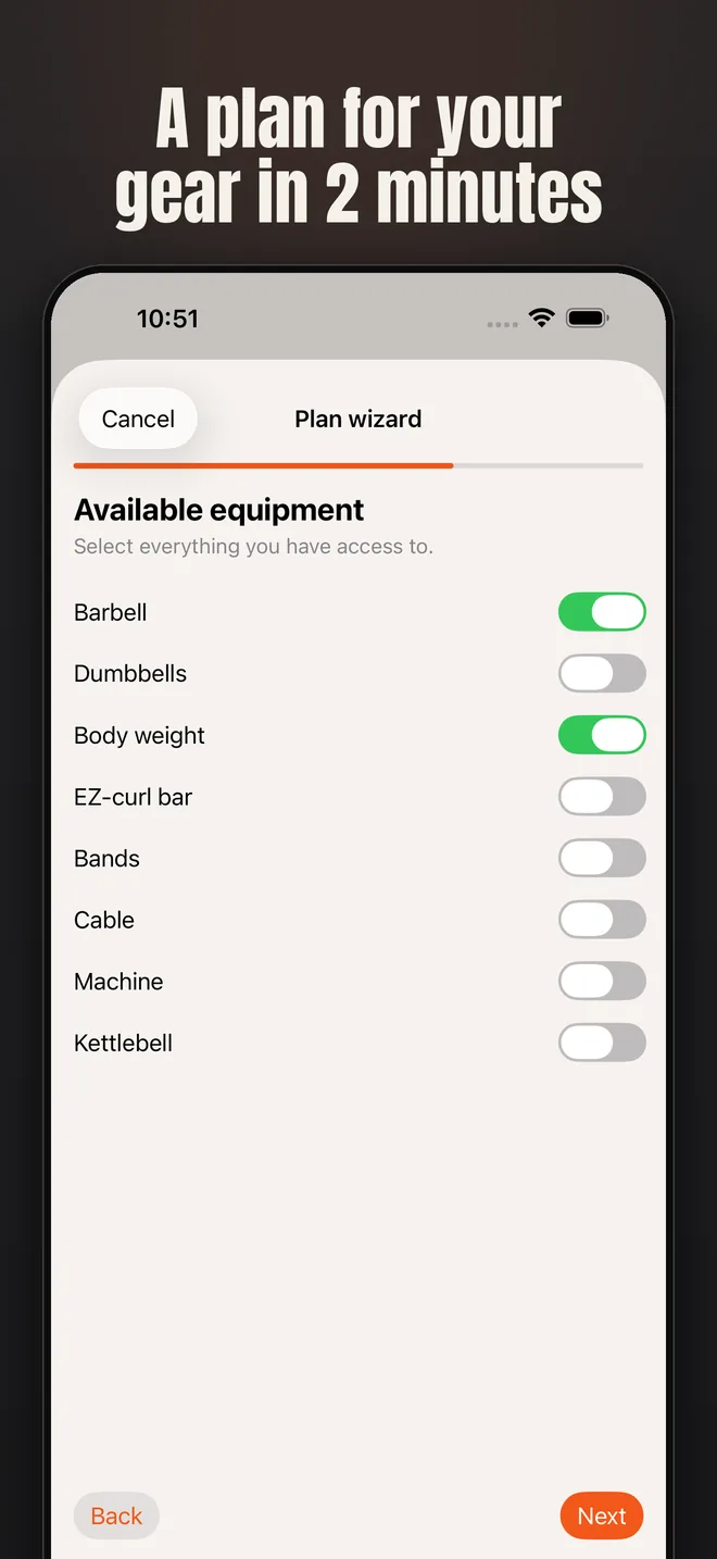 Alzo on iPhone — app screenshot: A plan for your gear in 2 minutes