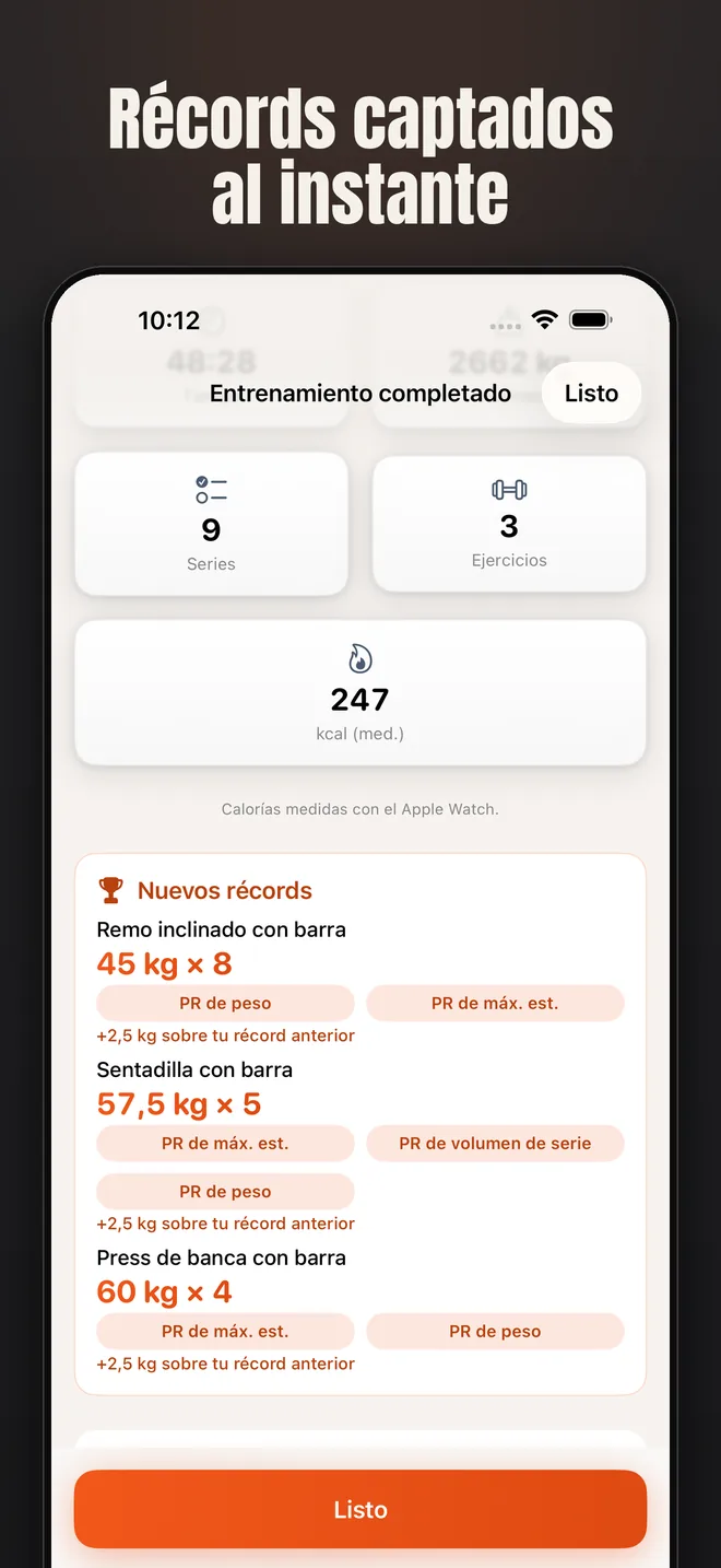 Alzo en iPhone — captura de pantalla: Récords captados al instante