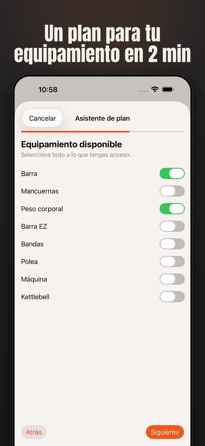 Alzo en iPhone — captura de pantalla: Un plan para tu equipamiento en 2 min