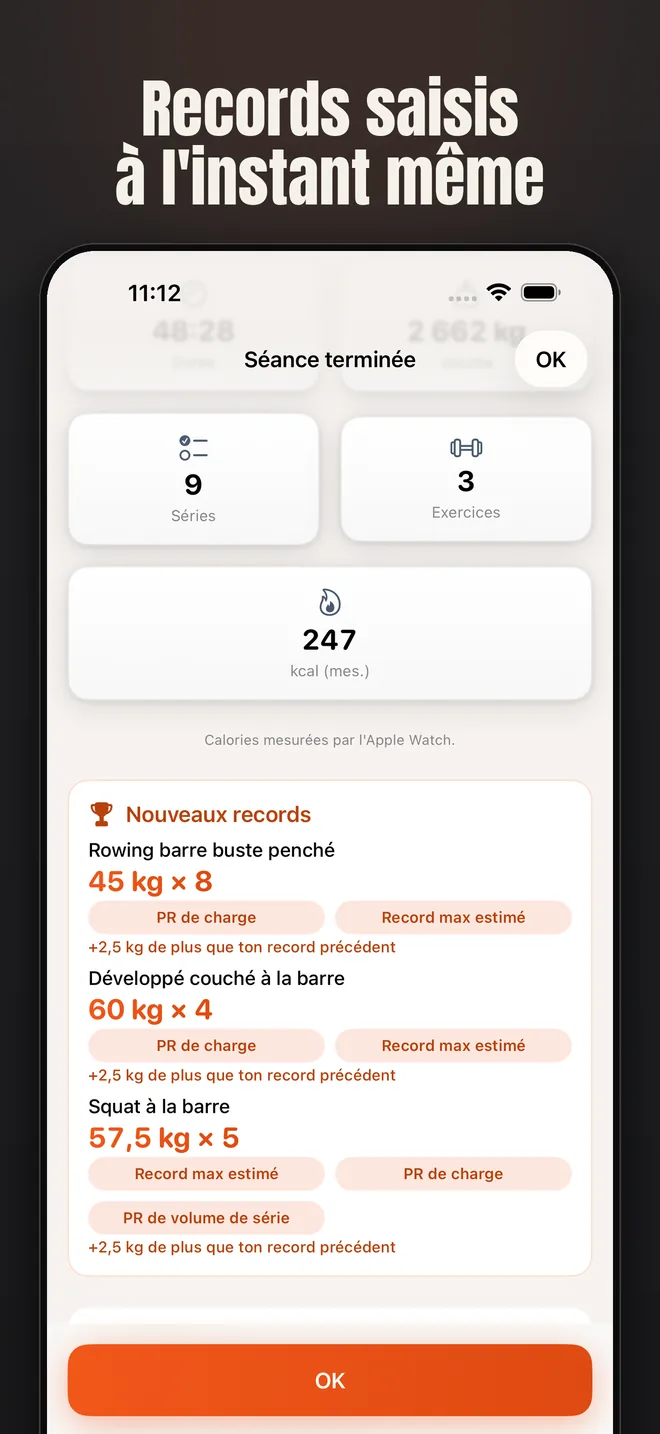 Alzo sur iPhone — capture d’écran : Records saisis à l’instant même