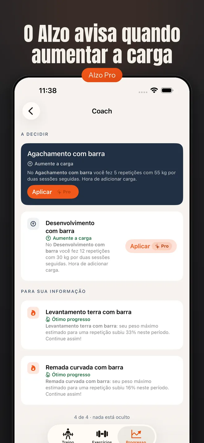 Alzo no iPhone — captura de tela: O Alzo avisa quando aumentar a carga