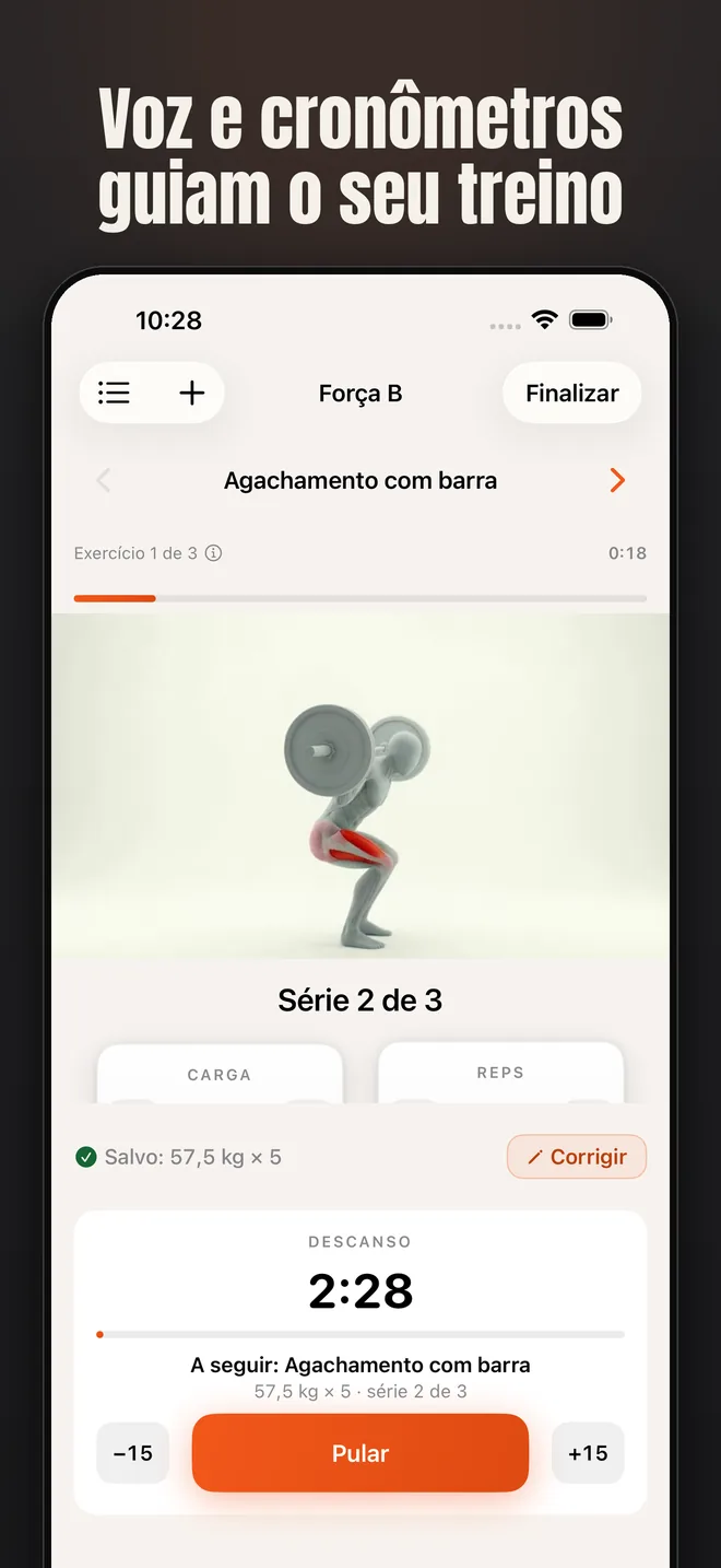 Alzo no iPhone — captura de tela: Voz e cronômetros guiam o seu treino